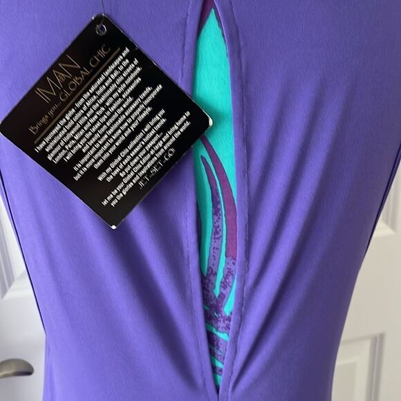 Inman Global Chic Purple & Green Palm Frond Sleeveless Dress - Picture 2 of 10